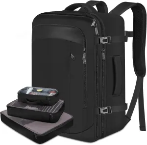 Vancropak Backpack for Men, Extra Large 50L Travel Backpack, Carry on Airplane Approved Luggage Bag with 3 Packing Cubes for Suitcases, Overnight Weekender Business Hiking Daypack Bag, Black