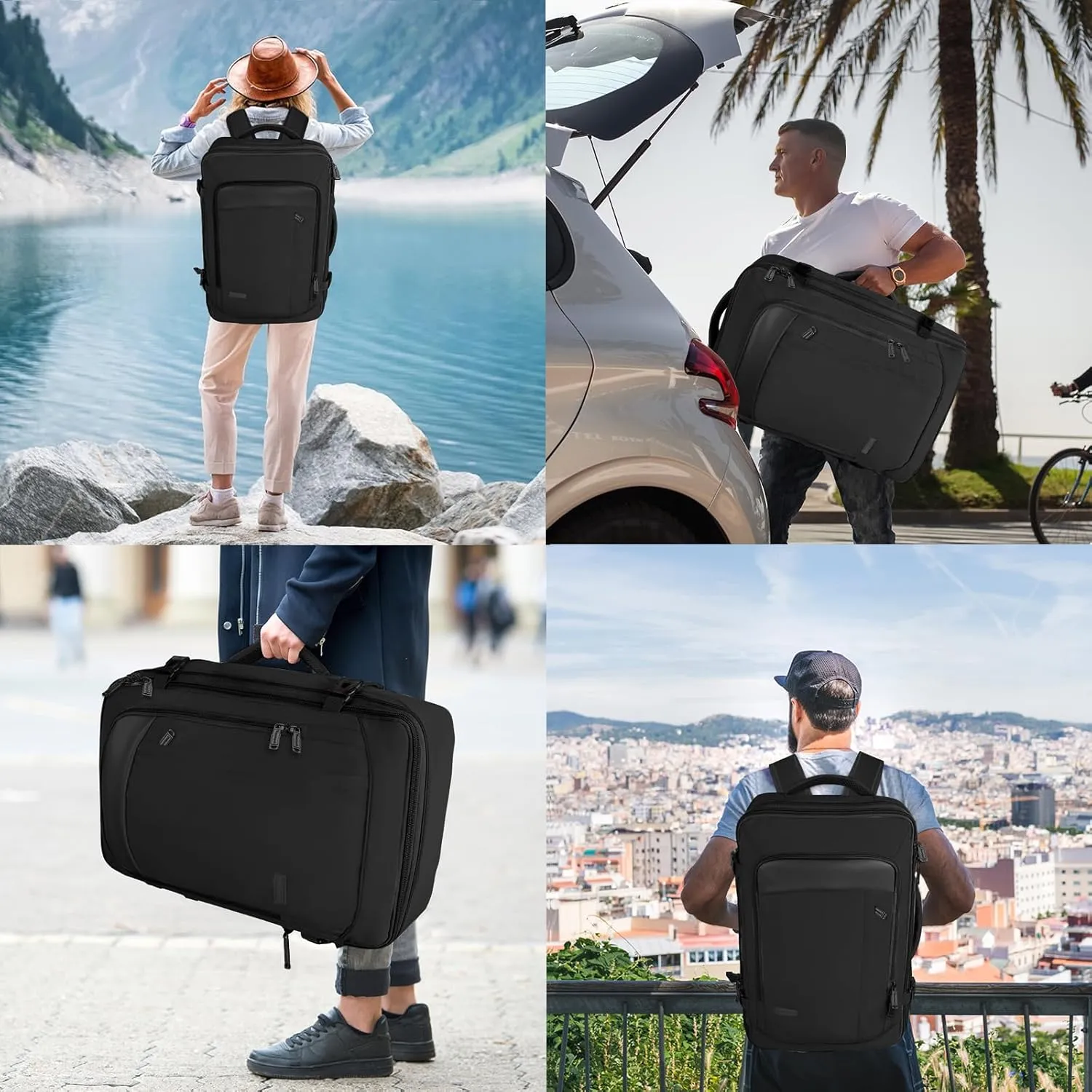Vancropak Backpack for Men, Extra Large 50L Travel Backpack, Carry on Airplane Approved Luggage Bag with 3 Packing Cubes for Suitcases, Overnight Weekender Business Hiking Daypack Bag, Black