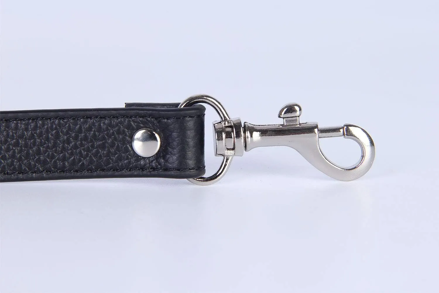VanEnjoy Full Grain Leather Adjustable Replacement Cross Body Purse Shoulder Strap, 0.7” Width, Adjustable Length 25”-51” (Black-Silver Buckles)