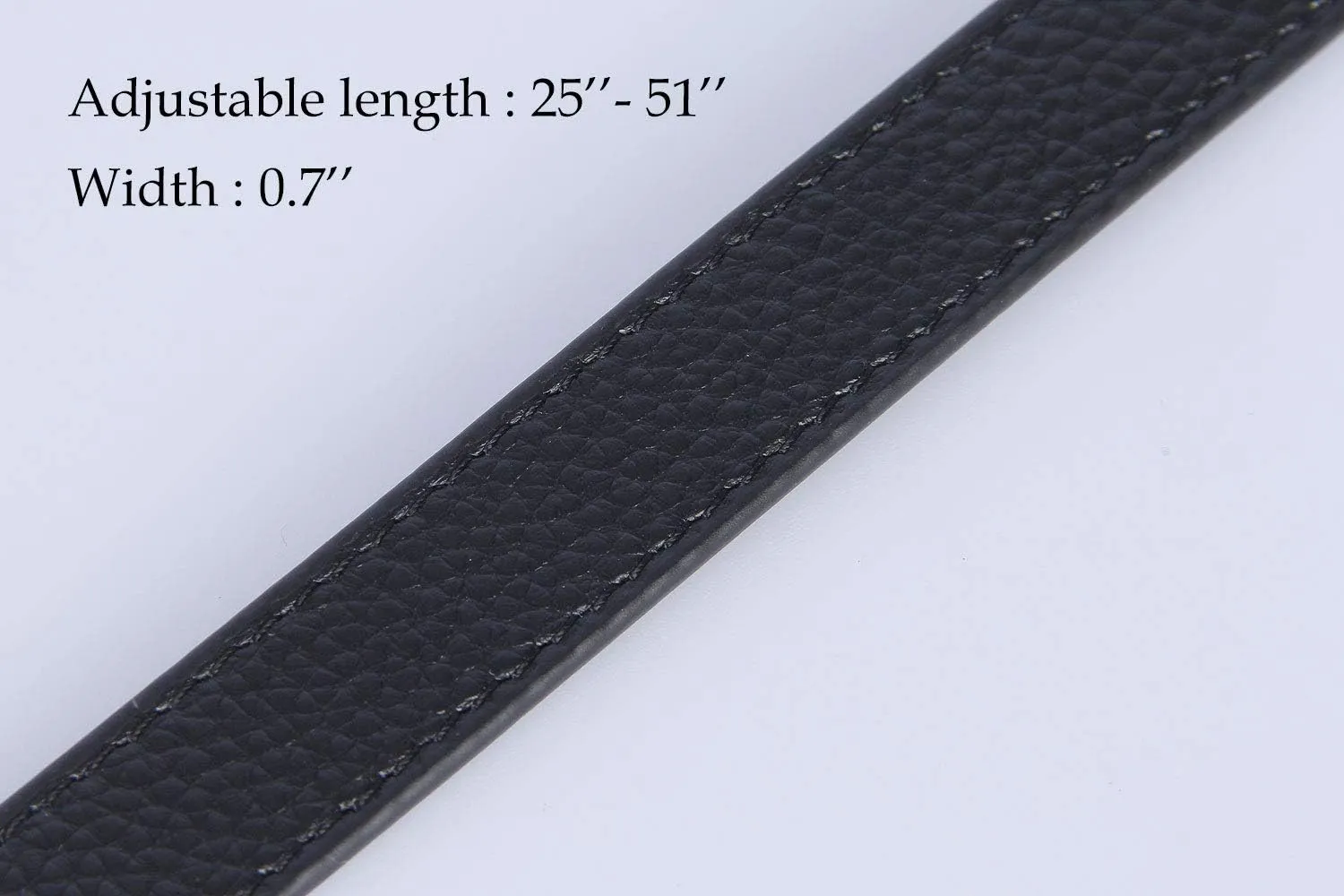 VanEnjoy Full Grain Leather Adjustable Replacement Cross Body Purse Shoulder Strap, 0.7” Width, Adjustable Length 25”-51” (Black-Silver Buckles)