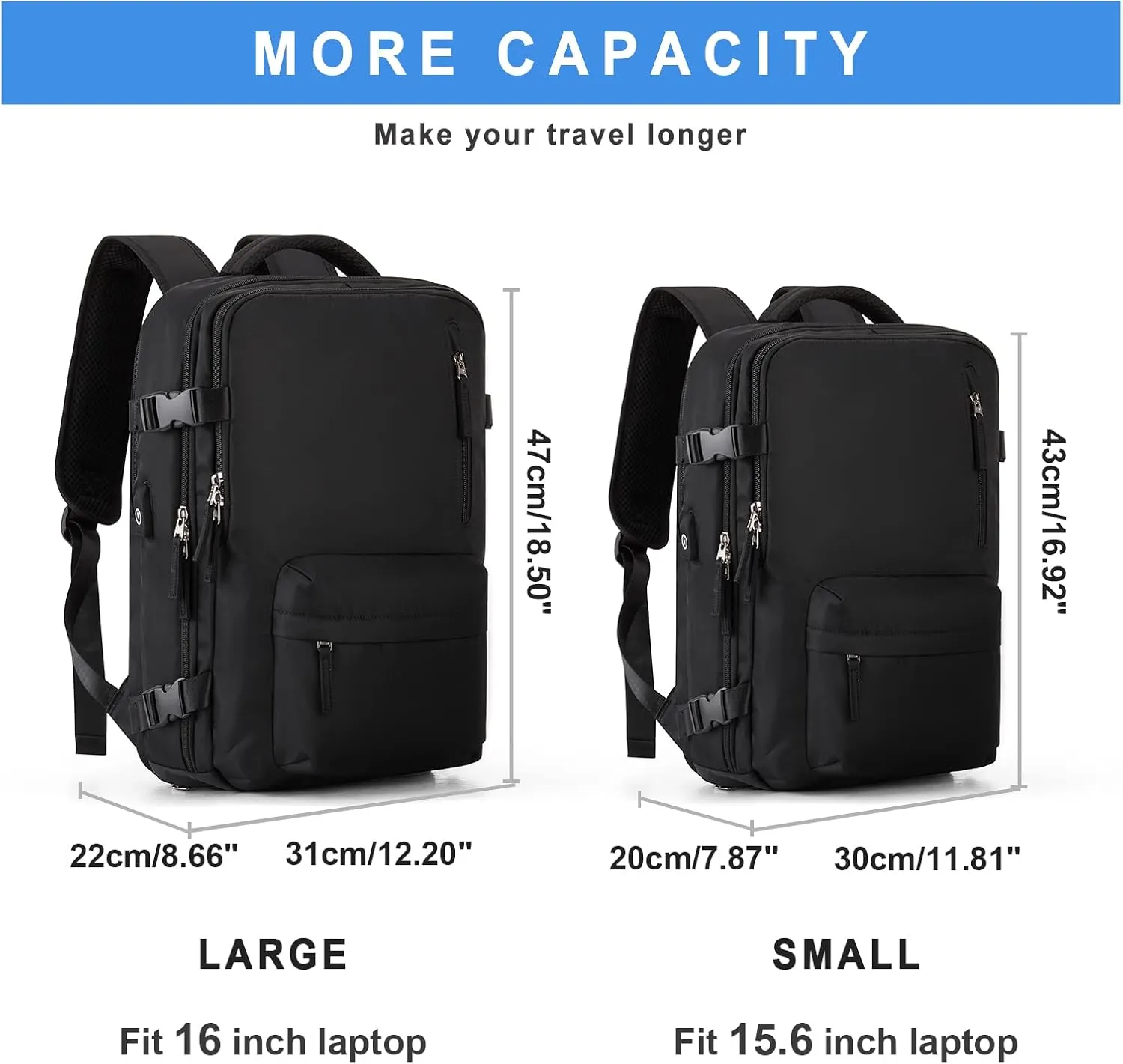 VECAVE Carry On Backpack for Women,Large Travel Backpack Flight Approved,Waterproof 17 Inch Laptop Backpack Business Work Backpacks Men Mochila De Viaje Black