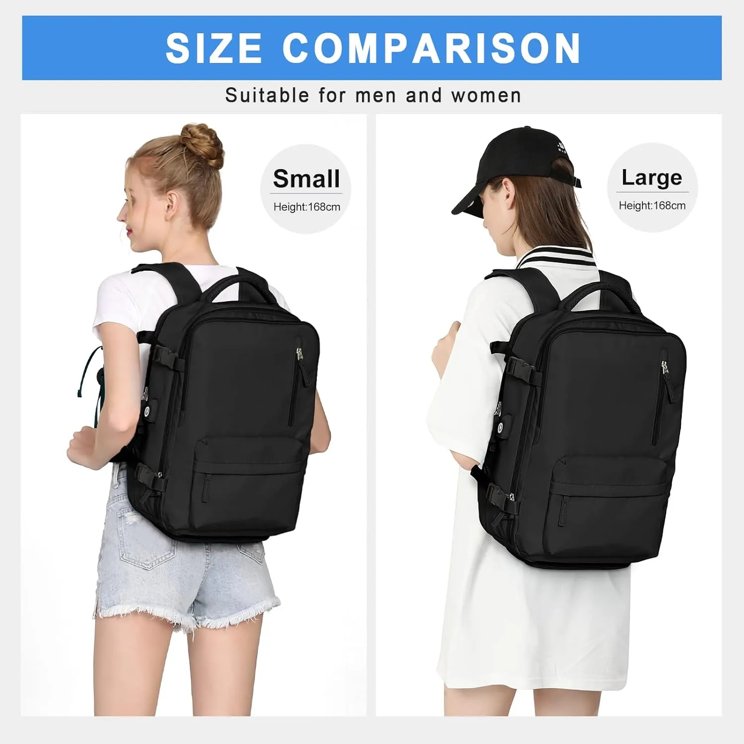 VECAVE Carry On Backpack for Women,Large Travel Backpack Flight Approved,Waterproof 17 Inch Laptop Backpack Business Work Backpacks Men Mochila De Viaje Black