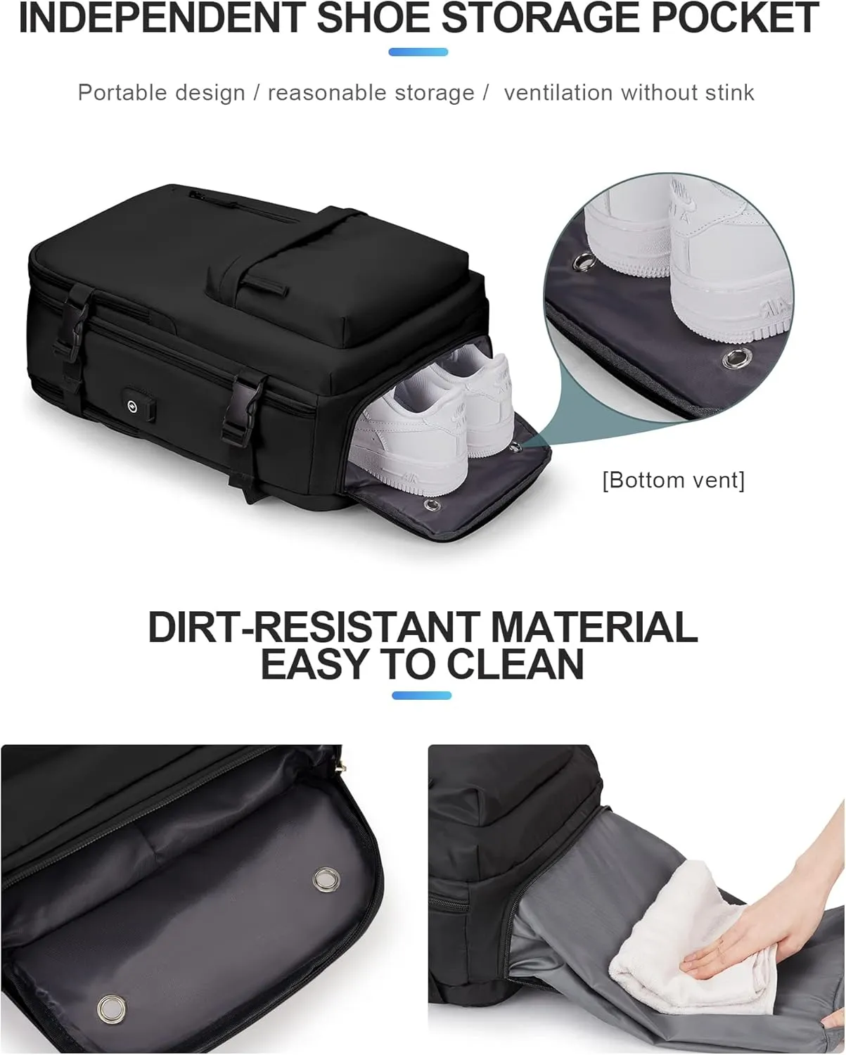VECAVE Carry On Backpack for Women,Large Travel Backpack Flight Approved,Waterproof 17 Inch Laptop Backpack Business Work Backpacks Men Mochila De Viaje Black
