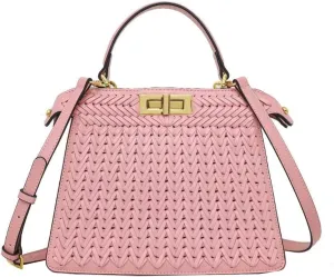 Vegan Leather Tote Bags for Women Woven Small Crossbody Shoulder Purse Trendy Top Handle Handbags Buckle Satchels