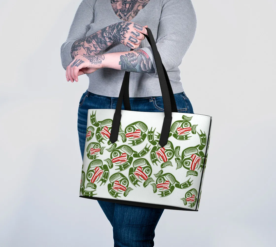 Vegan Leather tote -Haida Frog army