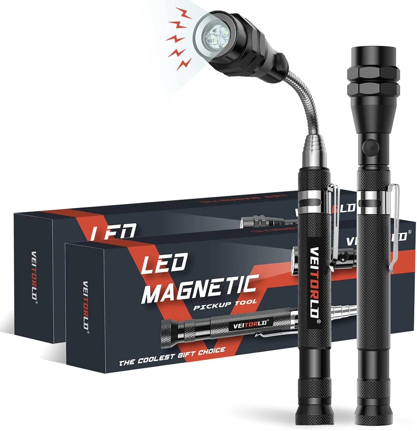 VEITORLD 2 Pack LED Telescoping Magnetic Pickup Tools, Fathers Day, Unique Gifts for Dad Men from Daughter Son Kids Wife, Unique Anniversary Birthday Gift Ideas for Him Grandpa Boyfriend Women