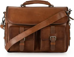 VELEZ Tan Full Grain Leather Messenger Bag for Men - 15" Laptop Briefcase - Mens Vintage Business Crossbody Computer Bags