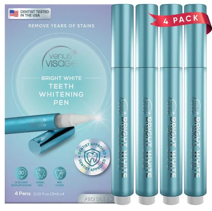 Venus Visage Teeth Whitening Pen (4 Pcs) - Effective Teeth Whitening Gel - 40  Uses - Professional Formula - Mint Flavor - No Sensitivity
