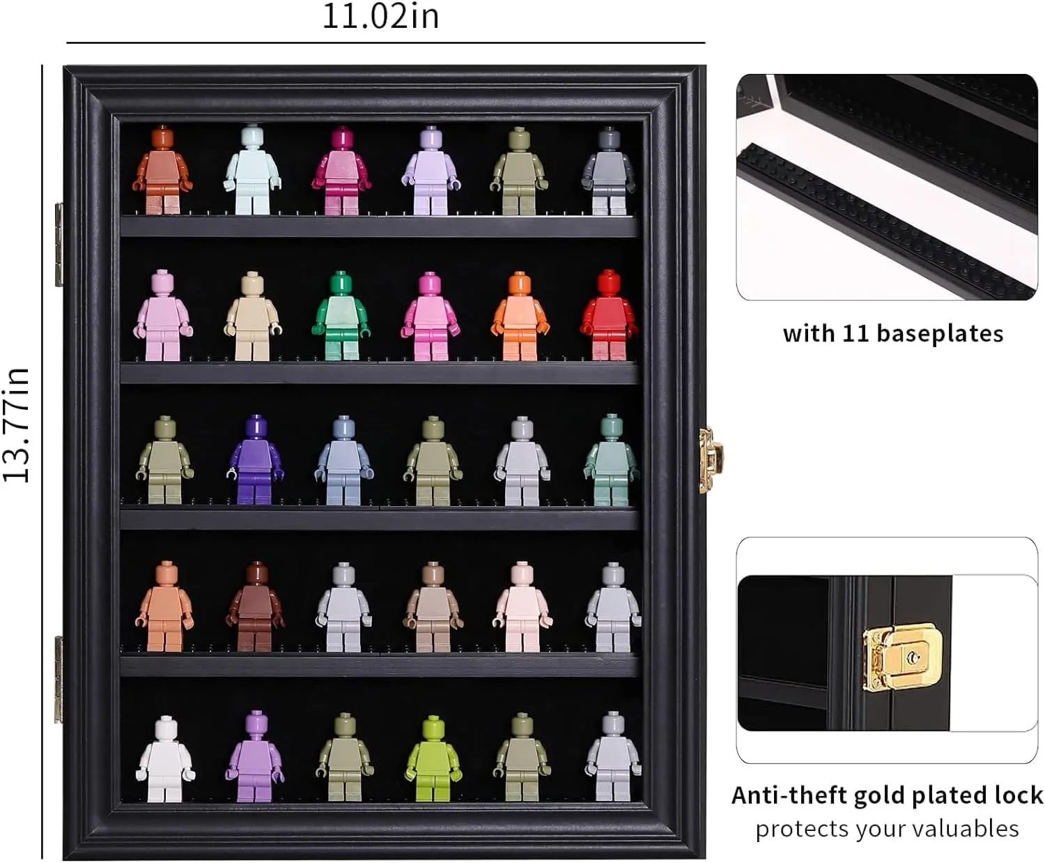 VERANI Minifigures Miniature Display Case Collectibles Display Box Wall Mount Figure Display Curio Cabinet with Lockable Anti Dust Door for Small Objects Lockable Removable Shelves - Small Black