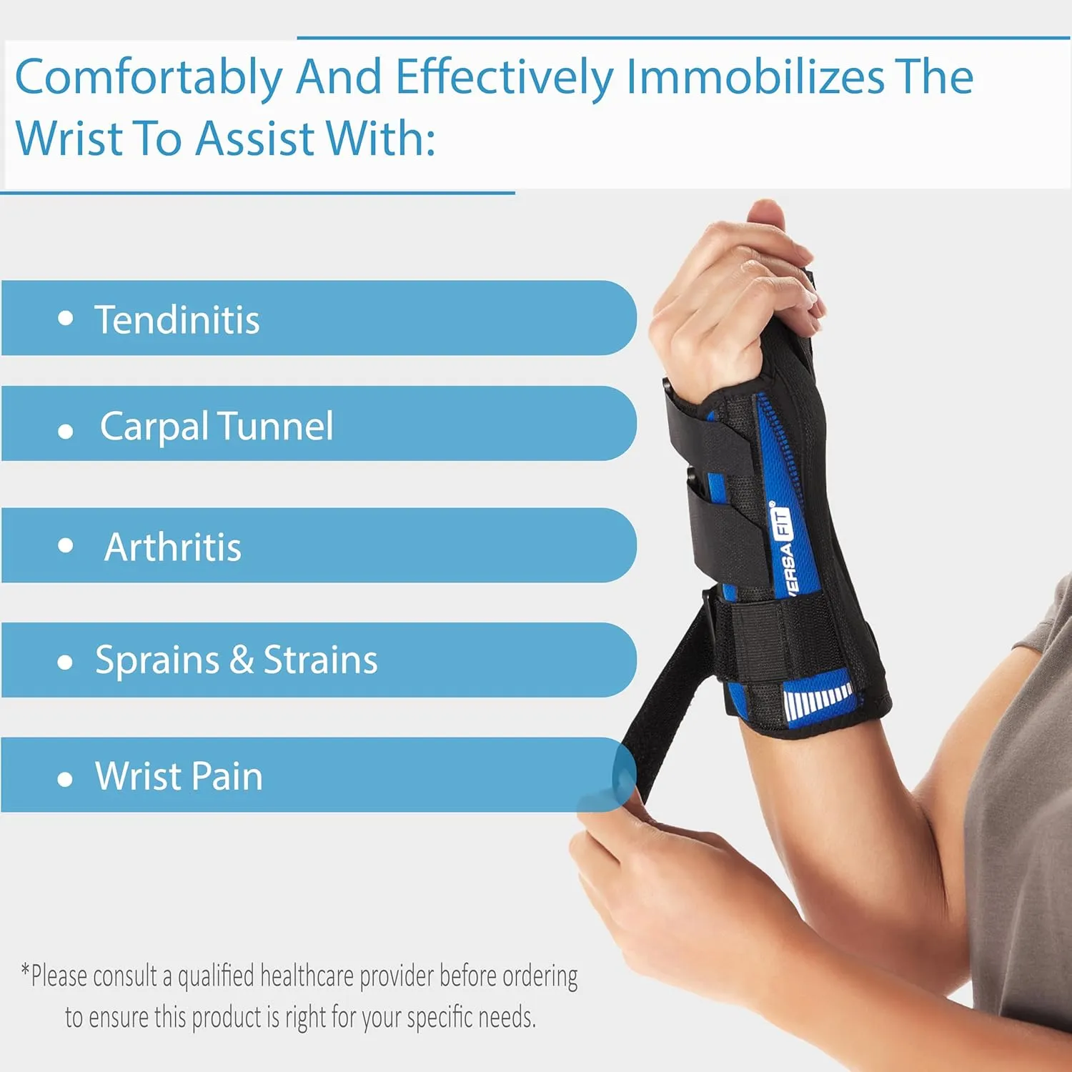 Versa-Fit Wrist Brace - Premium Custom Fit Wrist Support Brace - Comfortable, Structured Tendonitis and Carpal Tunnel Wrist Brace or Wrist Splint for Post Cast Support (Right, Standard)