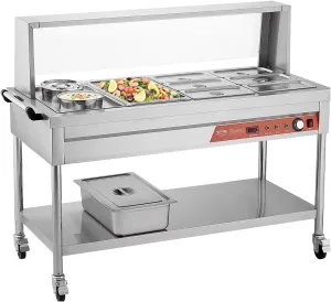 VEVOR Commercial Food Warmer, 7 Pans   2 Pots Electric Steam Table, 1800W Professional Buffet Catering Food Warmer with Shield Undershelf Wheels, Stainless Steel Server for Party Restaurant Hotel