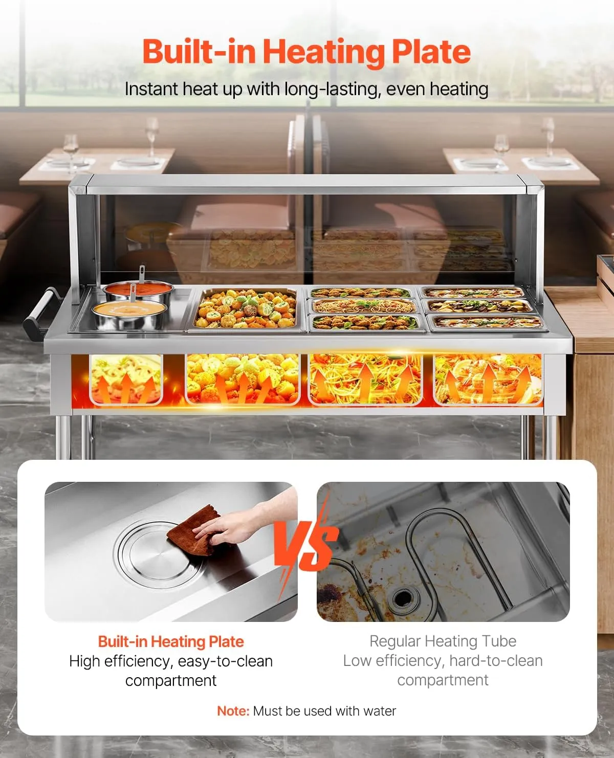 VEVOR Commercial Food Warmer, 7 Pans   2 Pots Electric Steam Table, 1800W Professional Buffet Catering Food Warmer with Shield Undershelf Wheels, Stainless Steel Server for Party Restaurant Hotel
