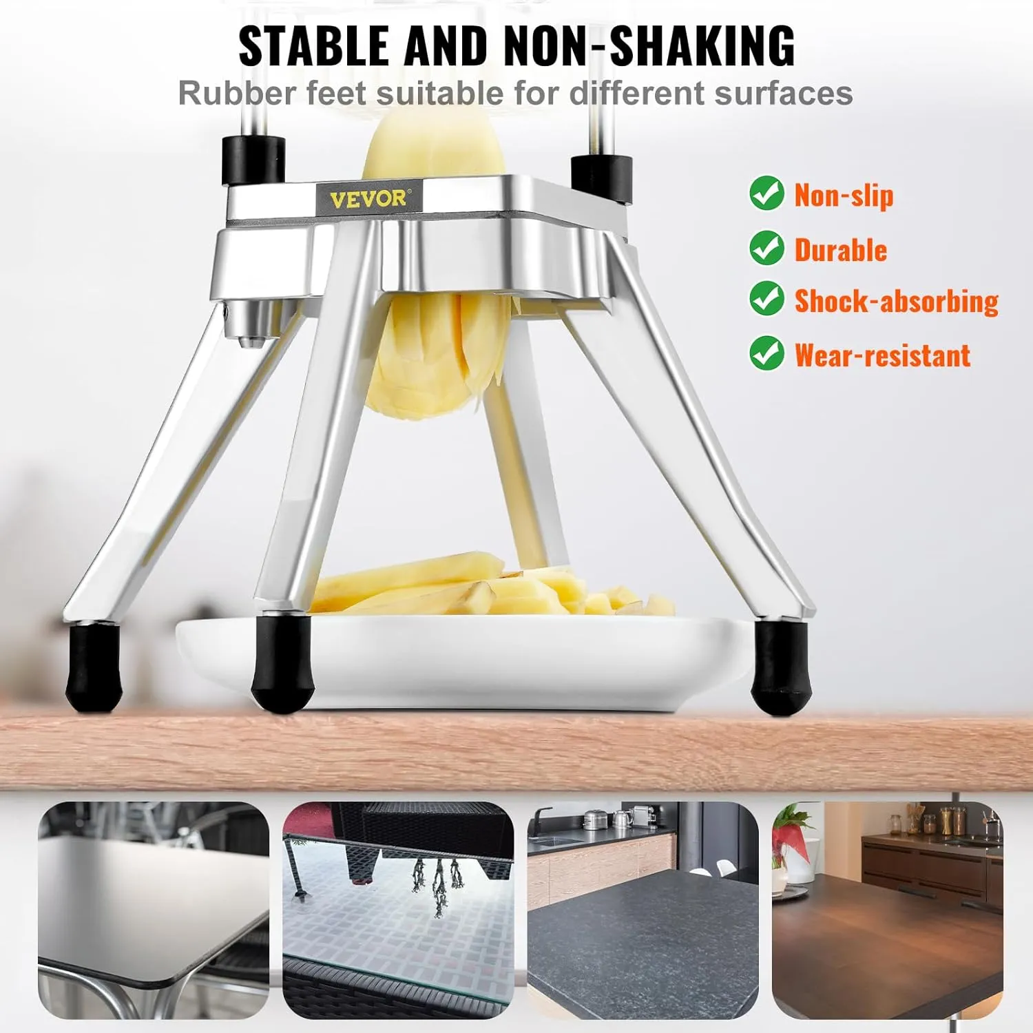 VEVOR Commercial Vegetable Fruit Chopper 1/4" Blade Heavy Duty Professional Food Dicer Kattex French Fry Cutter Onion Slicer Stainless Steel for Tomato Peppers Potato Mushroom