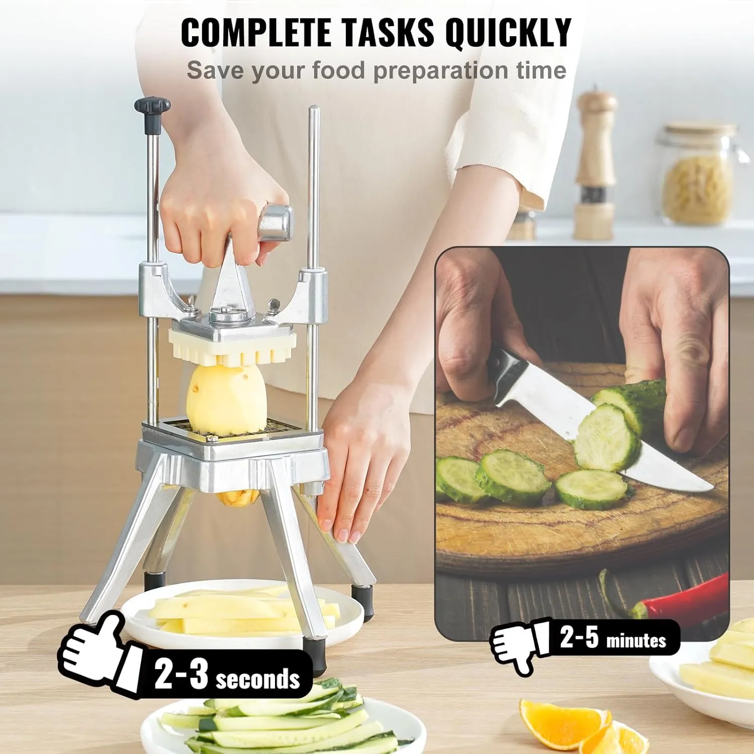 VEVOR Commercial Vegetable Fruit Chopper 1/4" Blade Heavy Duty Professional Food Dicer Kattex French Fry Cutter Onion Slicer Stainless Steel for Tomato Peppers Potato Mushroom