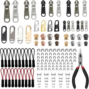 VICHERIA Zipper Repair Kit (188 Pcs), Replacement Zipper Pull, Zippers Fix Repair Kit for Bags, Luggage, Coats, Boot, Sleeping Bag, Metal, Plastic & Nylon Coil Zippers