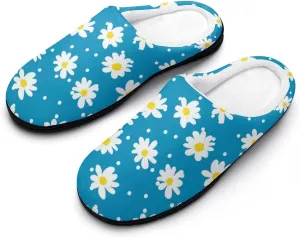 Vintage Daisy Floral Womens Cotton Slippers Anti-slip Rubber Sole Winter Warm House Shoes For Daily Wear