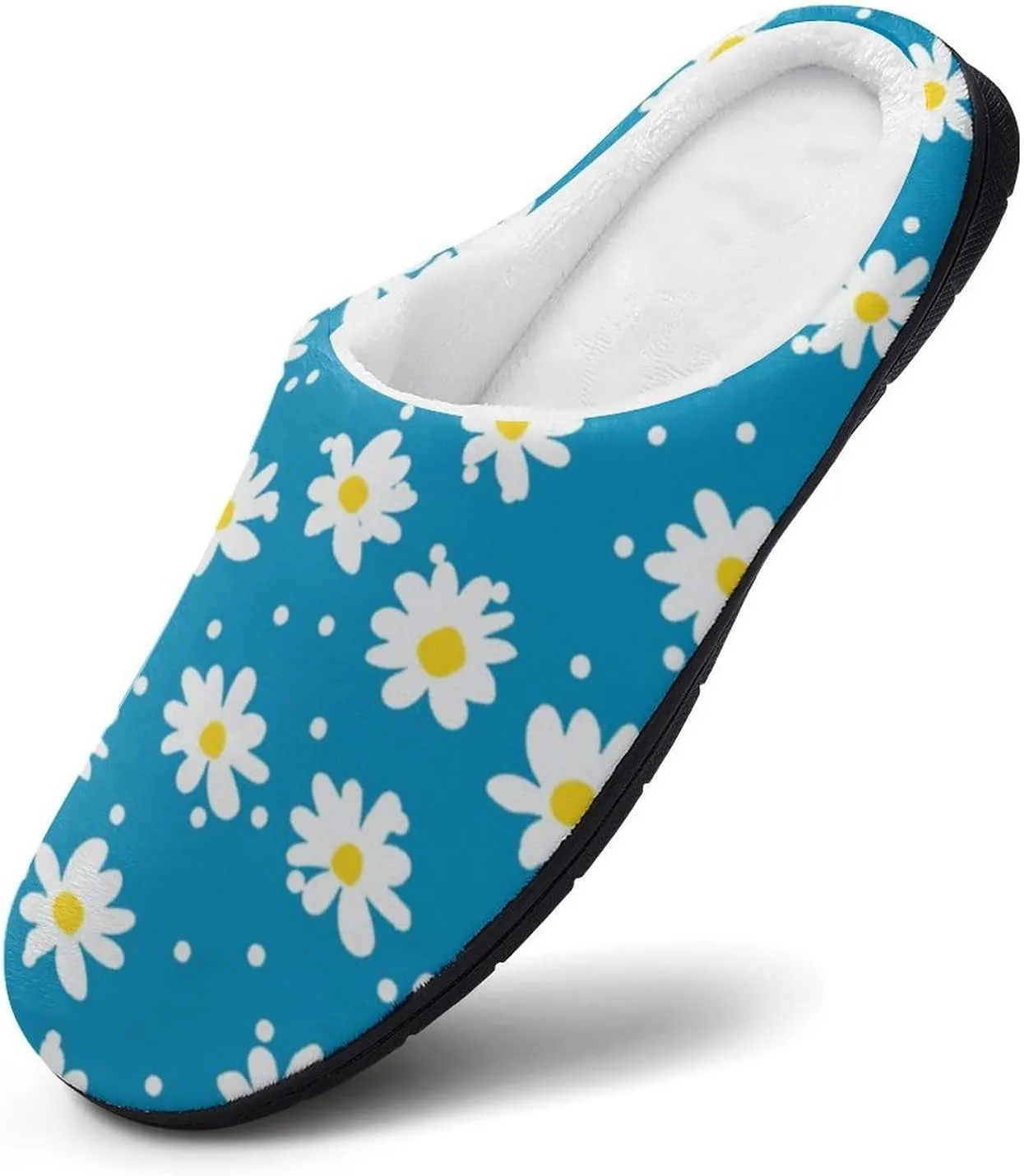 Vintage Daisy Floral Womens Cotton Slippers Anti-slip Rubber Sole Winter Warm House Shoes For Daily Wear