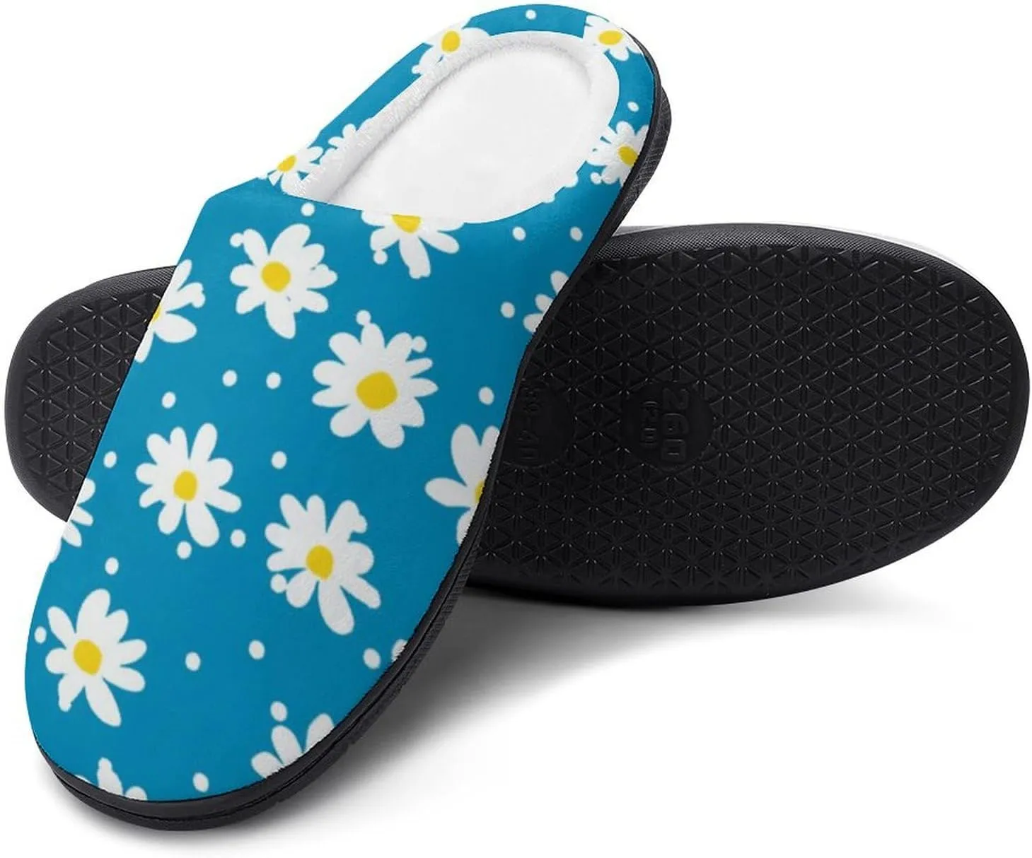 Vintage Daisy Floral Womens Cotton Slippers Anti-slip Rubber Sole Winter Warm House Shoes For Daily Wear