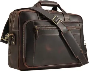 Vintage Full Grain Leather Briefcase for Men Fits 17" Laptop Business Travel Messenger Crossbody Shoulder Bags