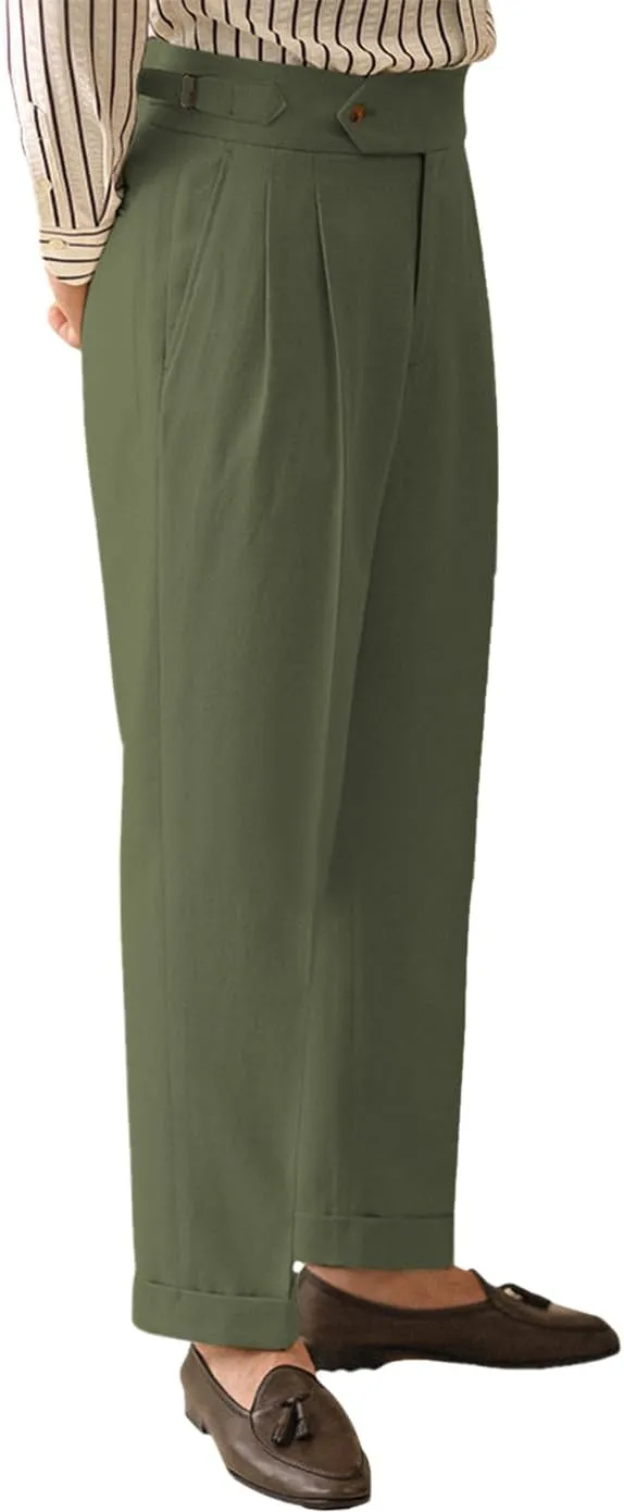 Vintage Men's Cotton Casual Pants Relaxed Fit Trousers Twill Dress Pants