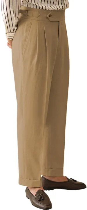 Vintage Men's Cotton Casual Pants Relaxed Fit Trousers Twill Dress Pants