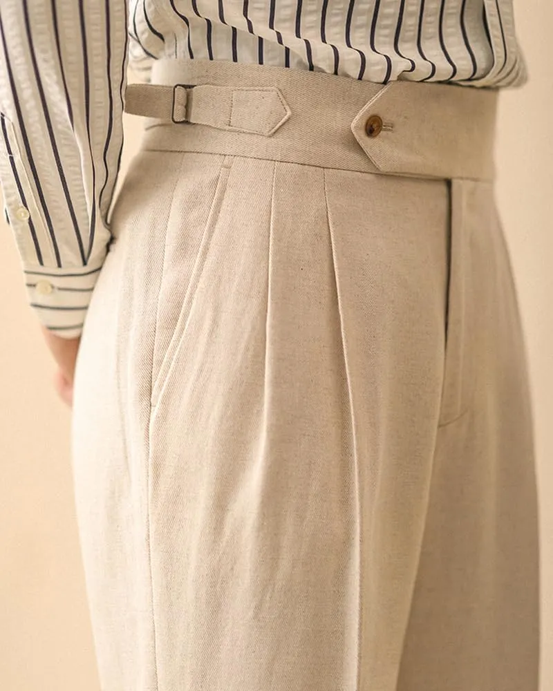 Vintage Men's Cotton Casual Pants Relaxed Fit Trousers Twill Dress Pants