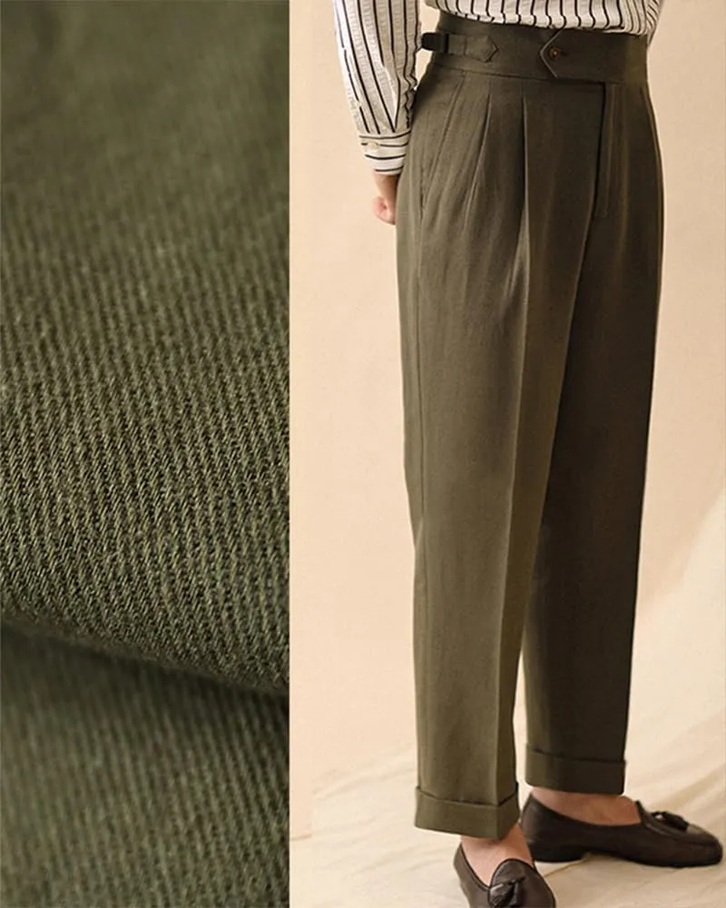Vintage Men's Cotton Casual Pants Relaxed Fit Trousers Twill Dress Pants