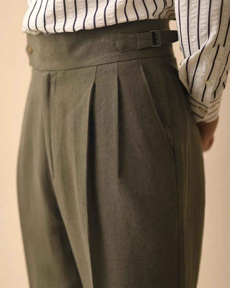 Vintage Men's Cotton Casual Pants Relaxed Fit Trousers Twill Dress Pants
