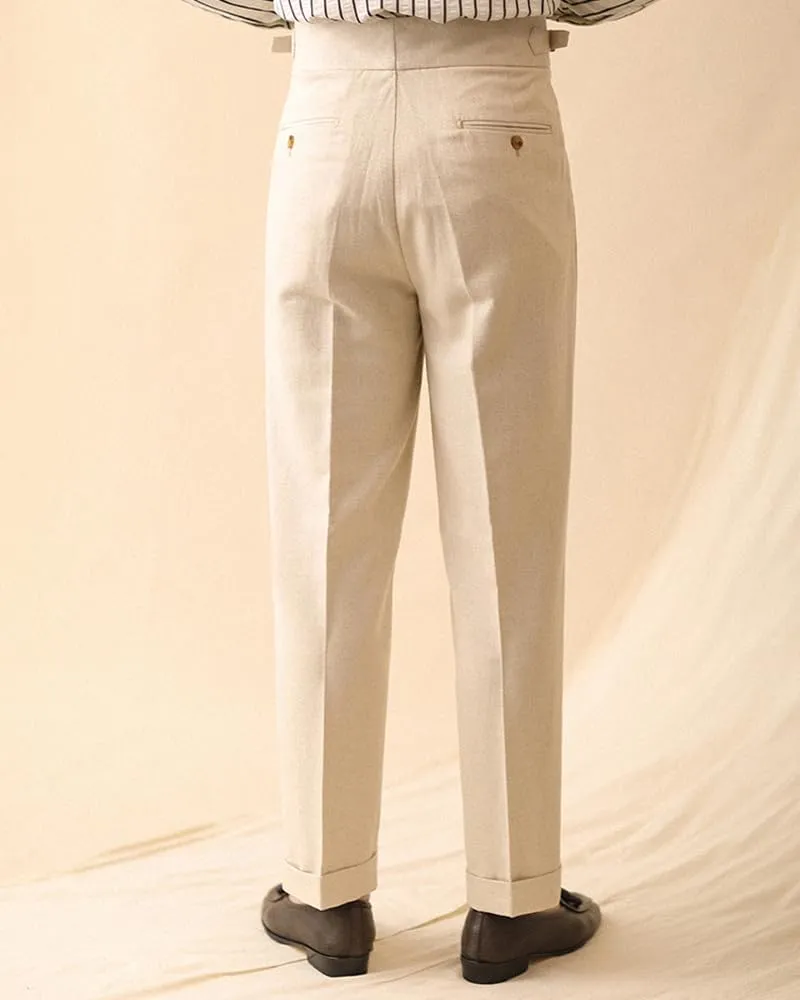 Vintage Men's Cotton Casual Pants Relaxed Fit Trousers Twill Dress Pants