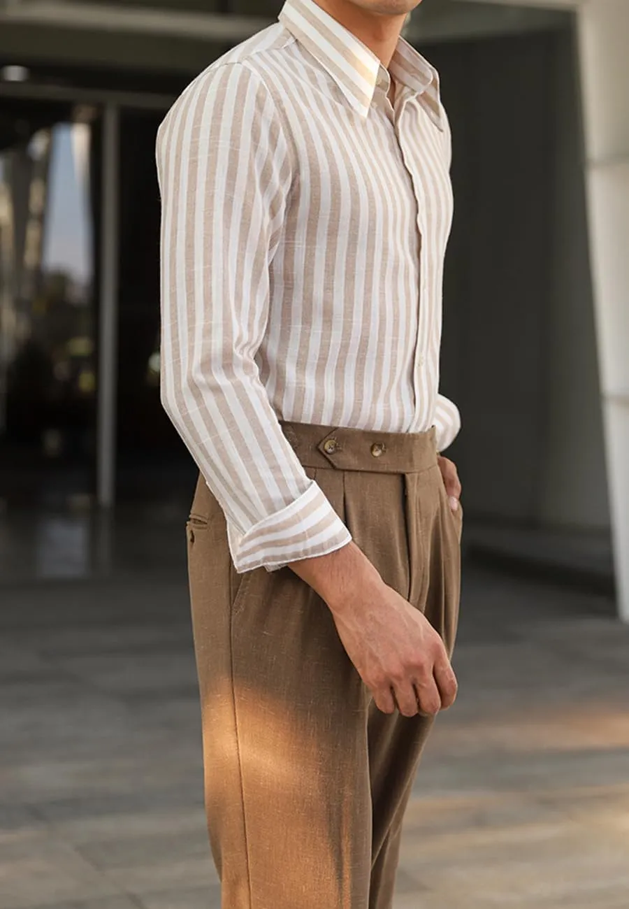 Vintage Men's Linen Casual Pants Relaxed Fit Spring Cotton Trousers with Adjustable Waistband