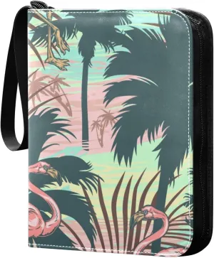 Vintage-tropical-colorful-print 4 Pockets Trading Card Album Folder for Cards PU Waterproof Wear-resistant Cover Zip Card Binder Fits 400 Cards,Card Collector Holder for Collectible Boys Girls Game Sp