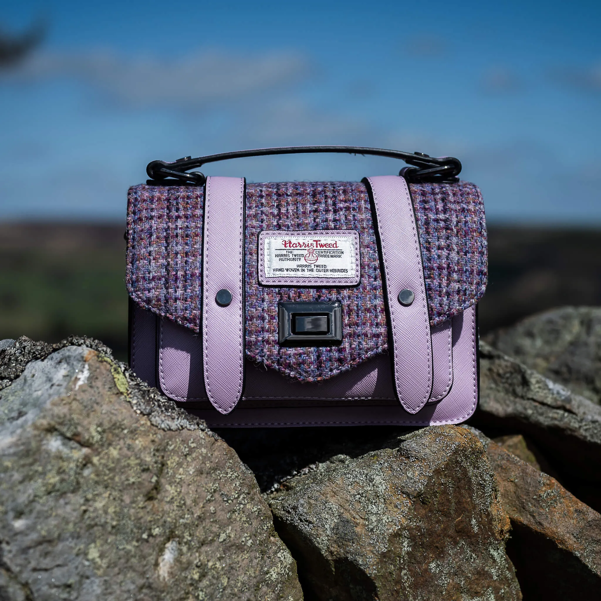 Violet Dogtooth Satchels with Harris Tweed®