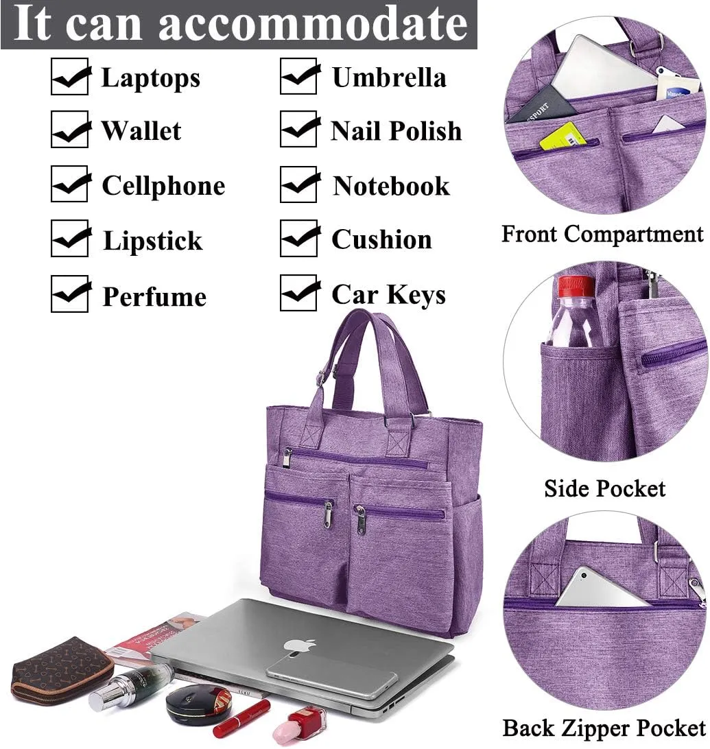 VOLGANIK ROCK Canvas Tote Bag Waterproof Nylon Multi Pocket Shoulder Bags Laptop Work Bag Teacher Purse Handbag for Women Men