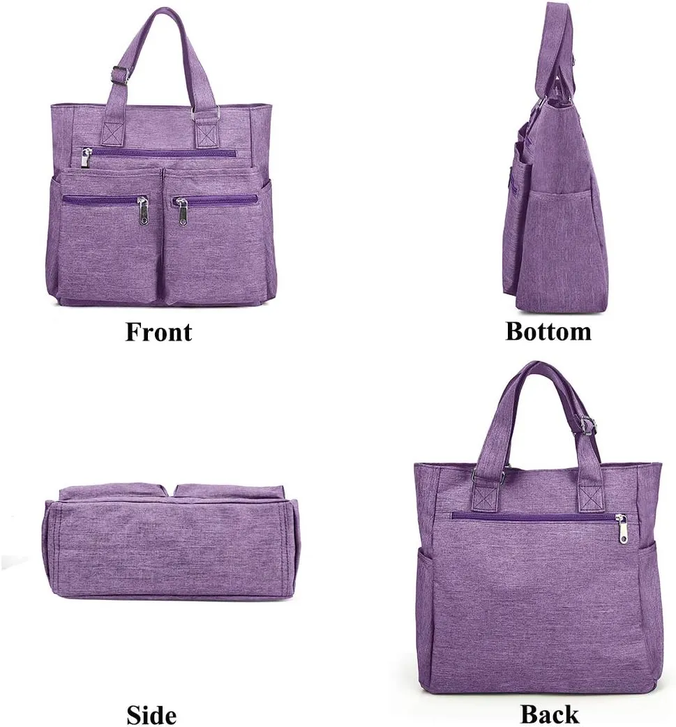 VOLGANIK ROCK Canvas Tote Bag Waterproof Nylon Multi Pocket Shoulder Bags Laptop Work Bag Teacher Purse Handbag for Women Men