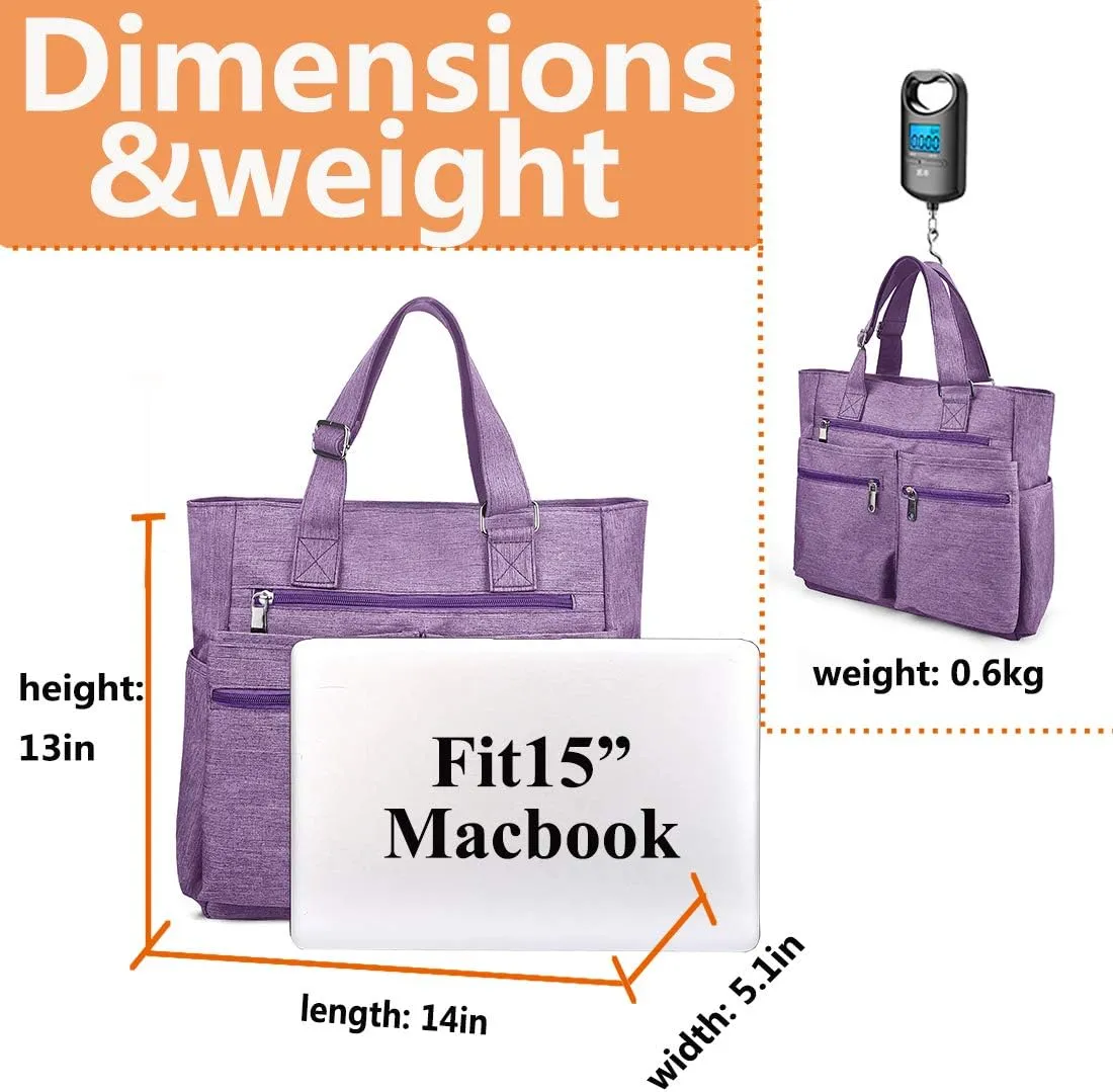 VOLGANIK ROCK Canvas Tote Bag Waterproof Nylon Multi Pocket Shoulder Bags Laptop Work Bag Teacher Purse Handbag for Women Men