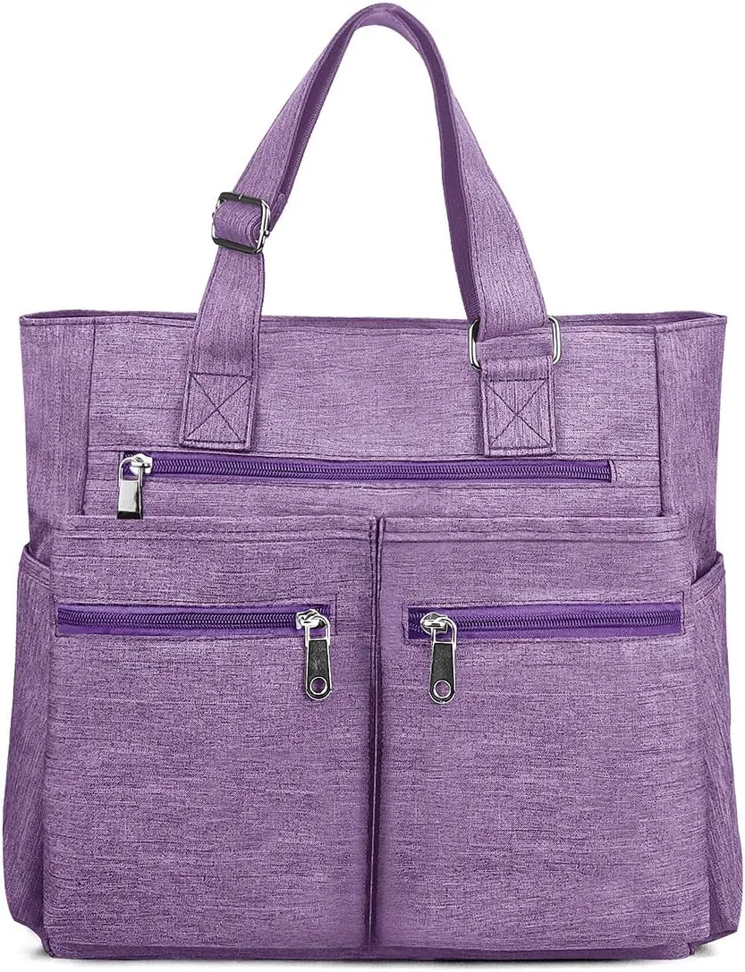 VOLGANIK ROCK Canvas Tote Bag Waterproof Nylon Multi Pocket Shoulder Bags Laptop Work Bag Teacher Purse Handbag for Women Men