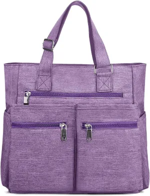 VOLGANIK ROCK Canvas Tote Bag Waterproof Nylon Multi Pocket Shoulder Bags Laptop Work Bag Teacher Purse Handbag for Women Men
