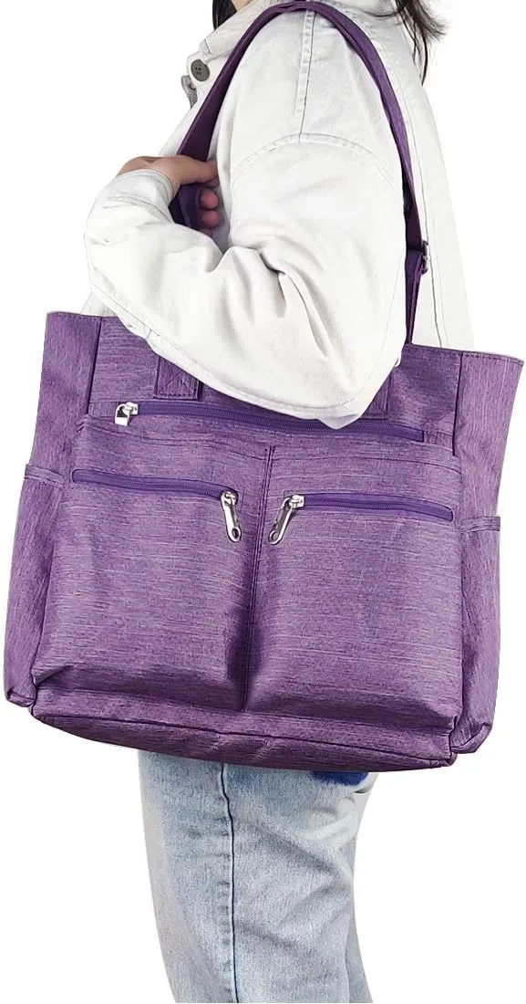 VOLGANIK ROCK Canvas Tote Bag Waterproof Nylon Multi Pocket Shoulder Bags Laptop Work Bag Teacher Purse Handbag for Women Men