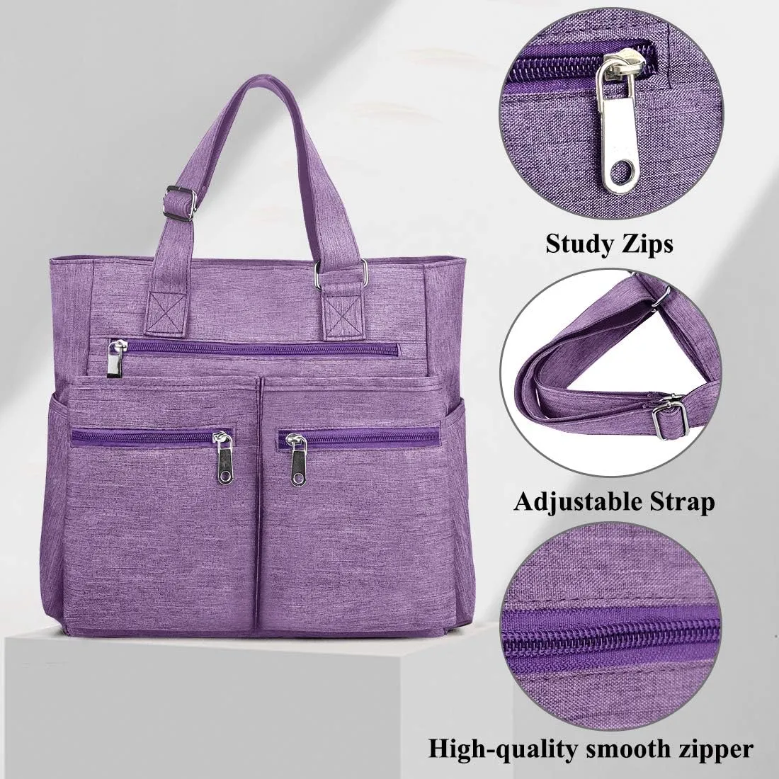 VOLGANIK ROCK Canvas Tote Bag Waterproof Nylon Multi Pocket Shoulder Bags Laptop Work Bag Teacher Purse Handbag for Women Men