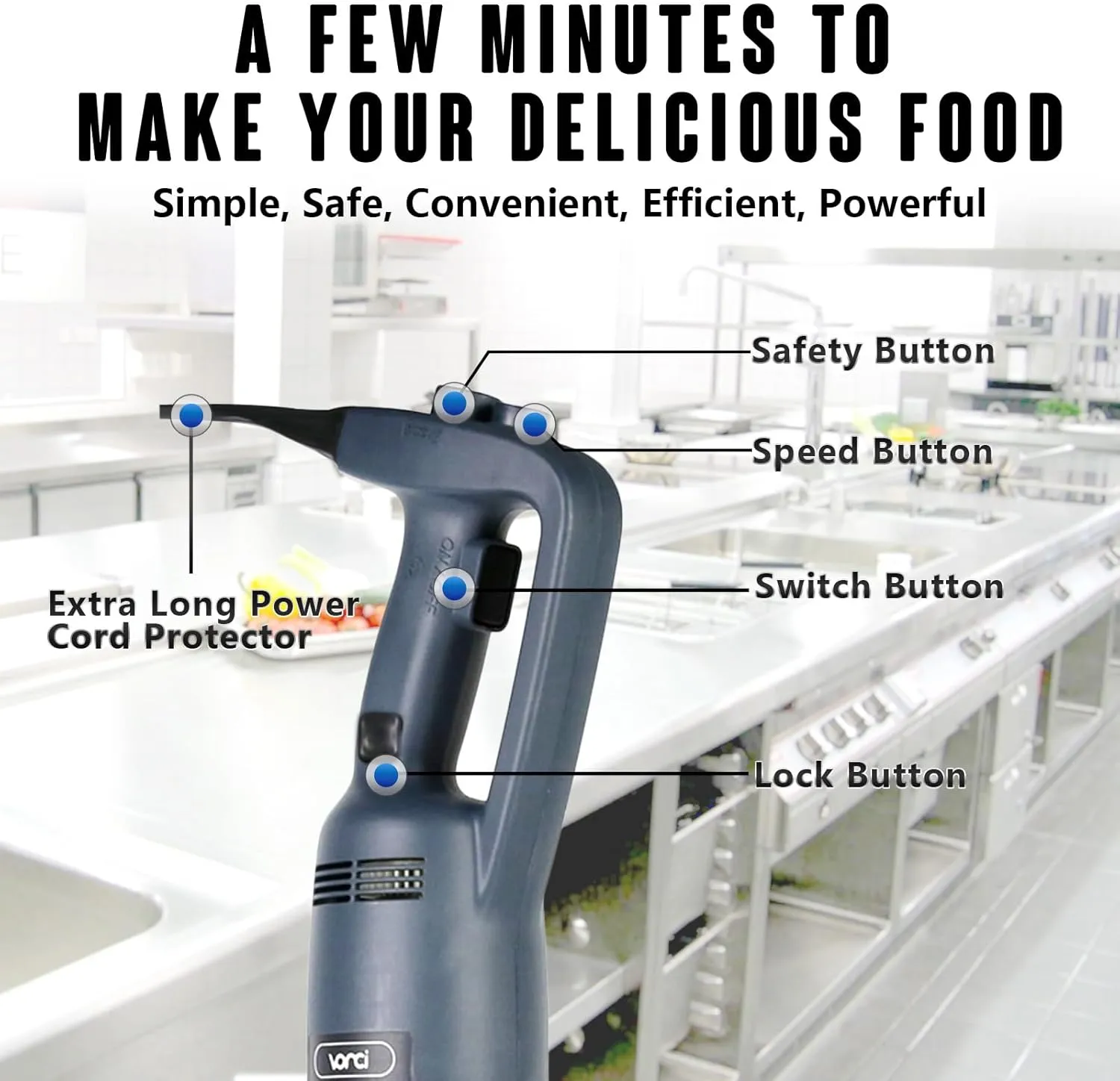 VONCI 500W Commercial Immersion Blender, 16" SUS 304 Removable Shaft, Heavy Duty Power Hand Mixer with Variable Speed 6000-20000RPM, Professional Electric Stick Blender for Restaurant Kitchen Use.