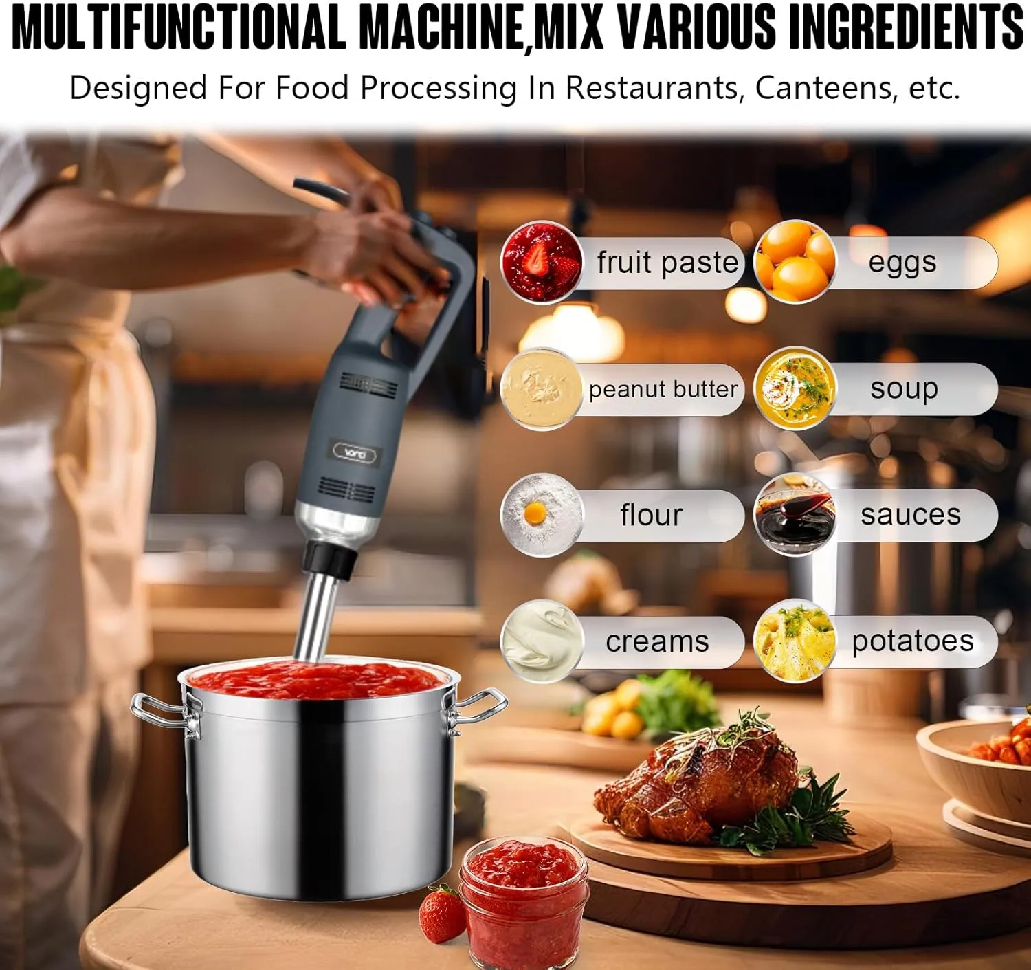 VONCI 500W Commercial Immersion Blender, 16" SUS 304 Removable Shaft, Heavy Duty Power Hand Mixer with Variable Speed 6000-20000RPM, Professional Electric Stick Blender for Restaurant Kitchen Use.