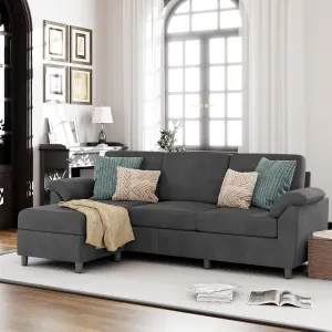 Vongrasig 79" Convertible Sectional Sofa Couch, 3 Seat L Shaped Sofa with Removable Pillows Linen Fabric Small Couches Mid Century for Living Room, Apartment and Office (Black)