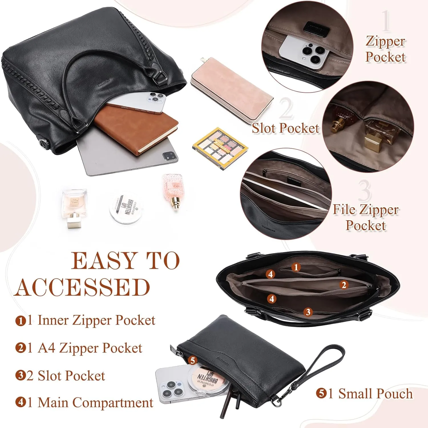 VX VONXURY Handbags for Women Hobo Bag PU Leather Shoulder Bag with Adjustable Shoulder Strap Fashion Crossbody Bag