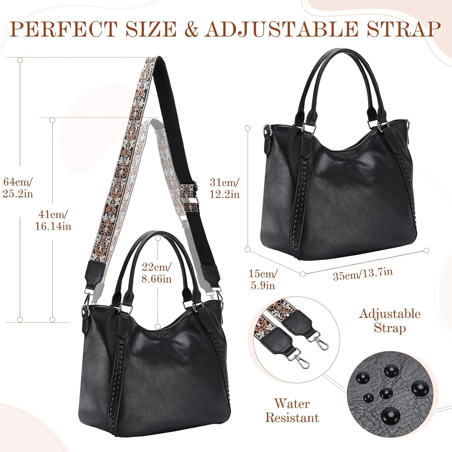 VX VONXURY Handbags for Women Hobo Bag PU Leather Shoulder Bag with Adjustable Shoulder Strap Fashion Crossbody Bag