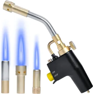 Wadoy Propane Torch Head Kit with 3 Nozzles, High Intensity Trigger-Start Soldering Torch Compatible with Bernzomaticc MAPP Propane for Soldering, Brazing, Welding, Map Gas Torch Head TS8000