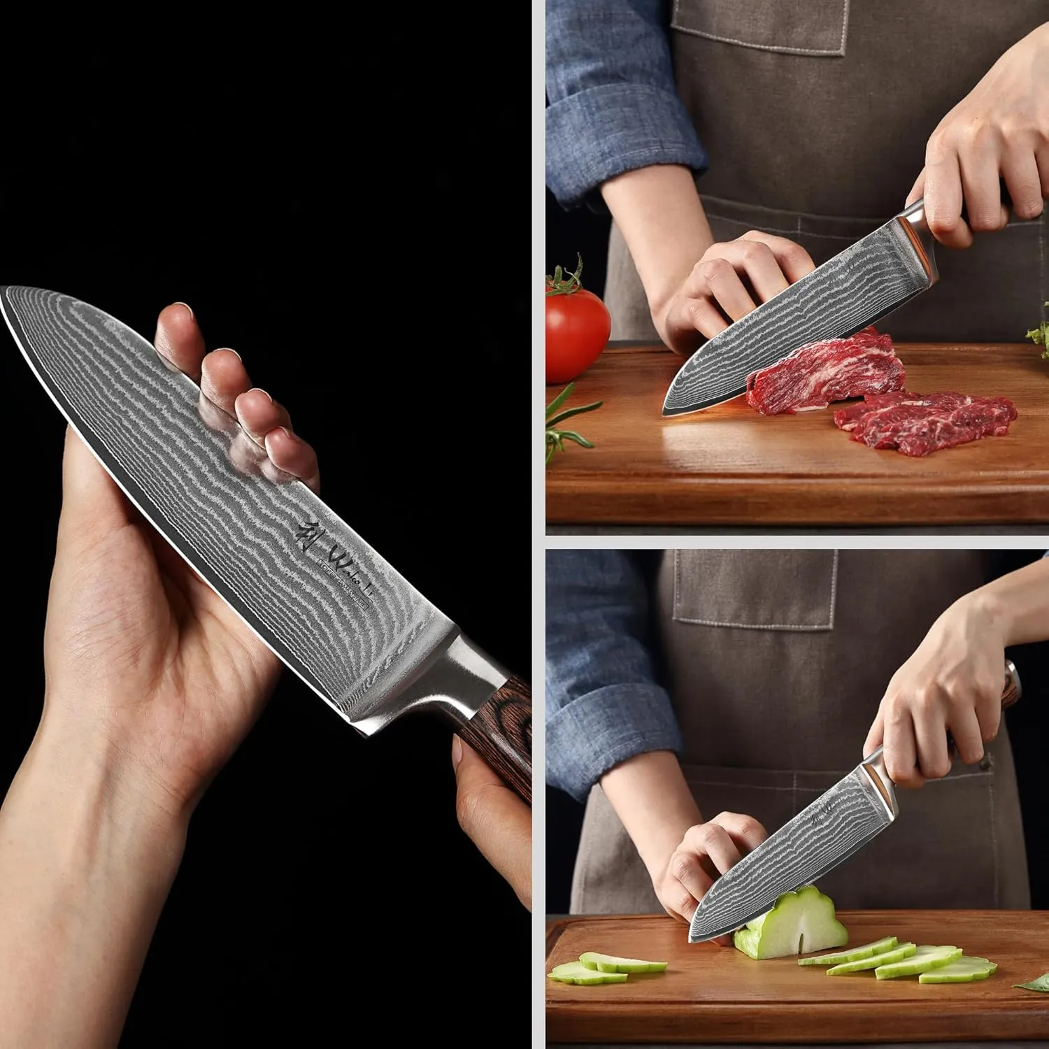 Wakoli Damascus Kitchen Knife Set, 2 Pieces Professional Santoku Knife Set made from 67 Layers of Damascus Steel with VG10 Core, Knives Set for Kitchen with Pakkawood Handles in Gift Box (EDIB 2-pcs)