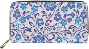Wallet for Women Zipper Card Holder with Large Capacity Slim Money Organizer Flowering Shrubs Blue Floral Print