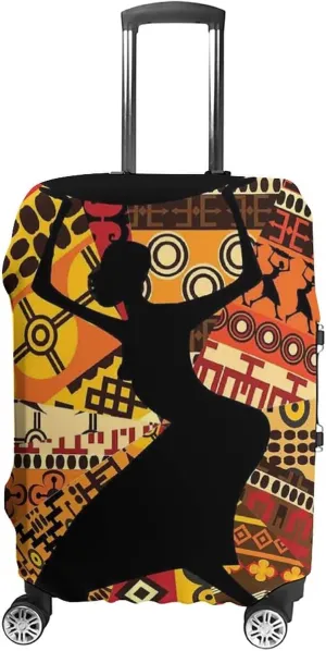 Washable Luggage Cover, African Woman Luggage Cover Suitcase Protector, Indigenous Woman Carrying a Basket Traditional Pattern, Fits 22-24 Inch Luggage, Travel Summer Beach Holiday, Multicolor