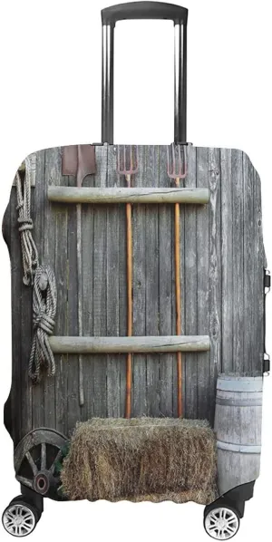 Washable Luggage Cover, Agriculture Travel Suitcase Cover, Western Wooden Barn, Fits 26-28 Inch Luggage, Washable Dustproof Anti-Scratch, Multy