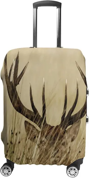 Washable Luggage Cover, Antler Travel Suitcase Cover, Whitetail Deer in Wilderness Stag Countryside Rural, Fits 30-32 Inch Luggage, Washable Dustproof Anti-Scratch, Brown Sand